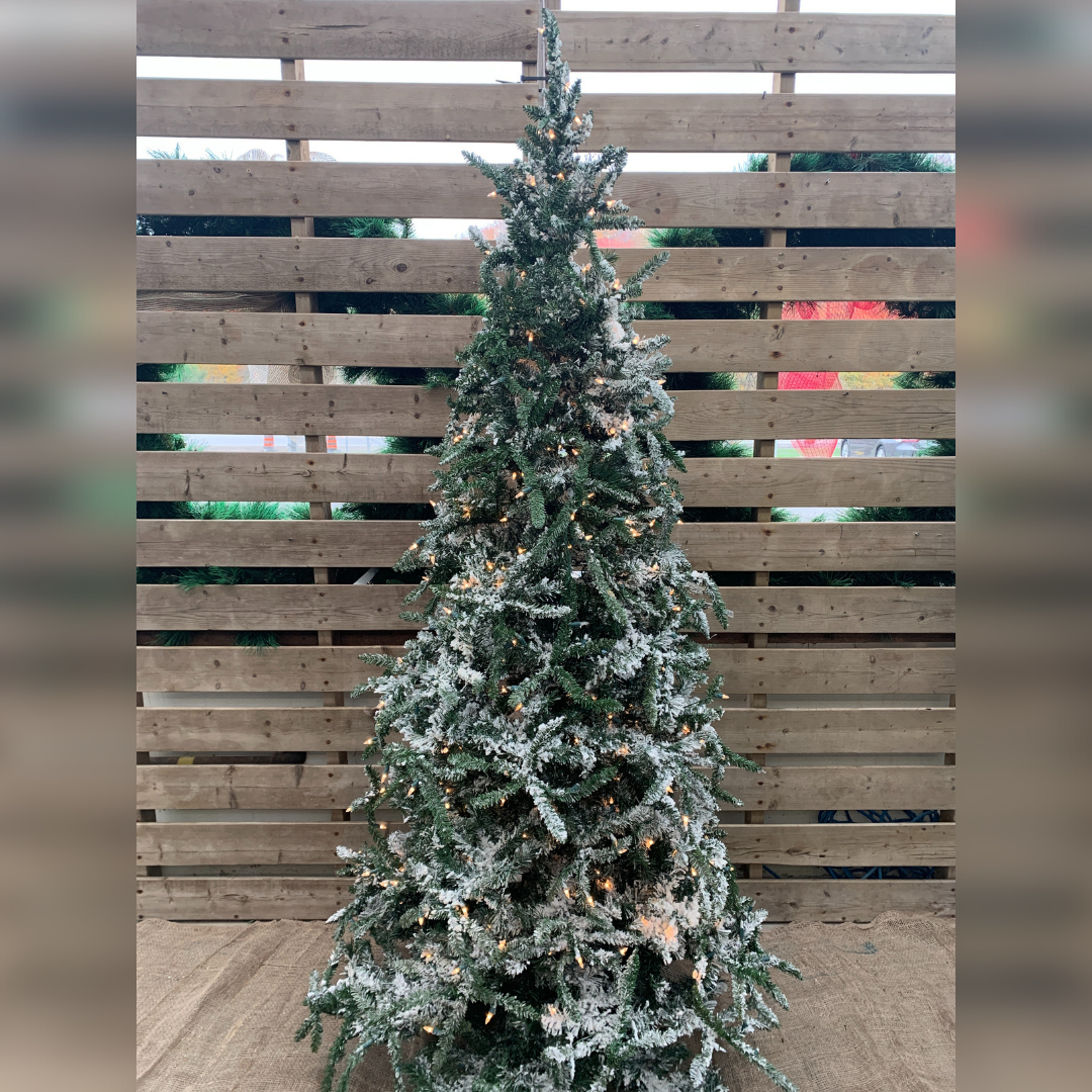 7.5ft Balsam Pine Flocked Lifelike Christmas Tree with Easy Pole fake