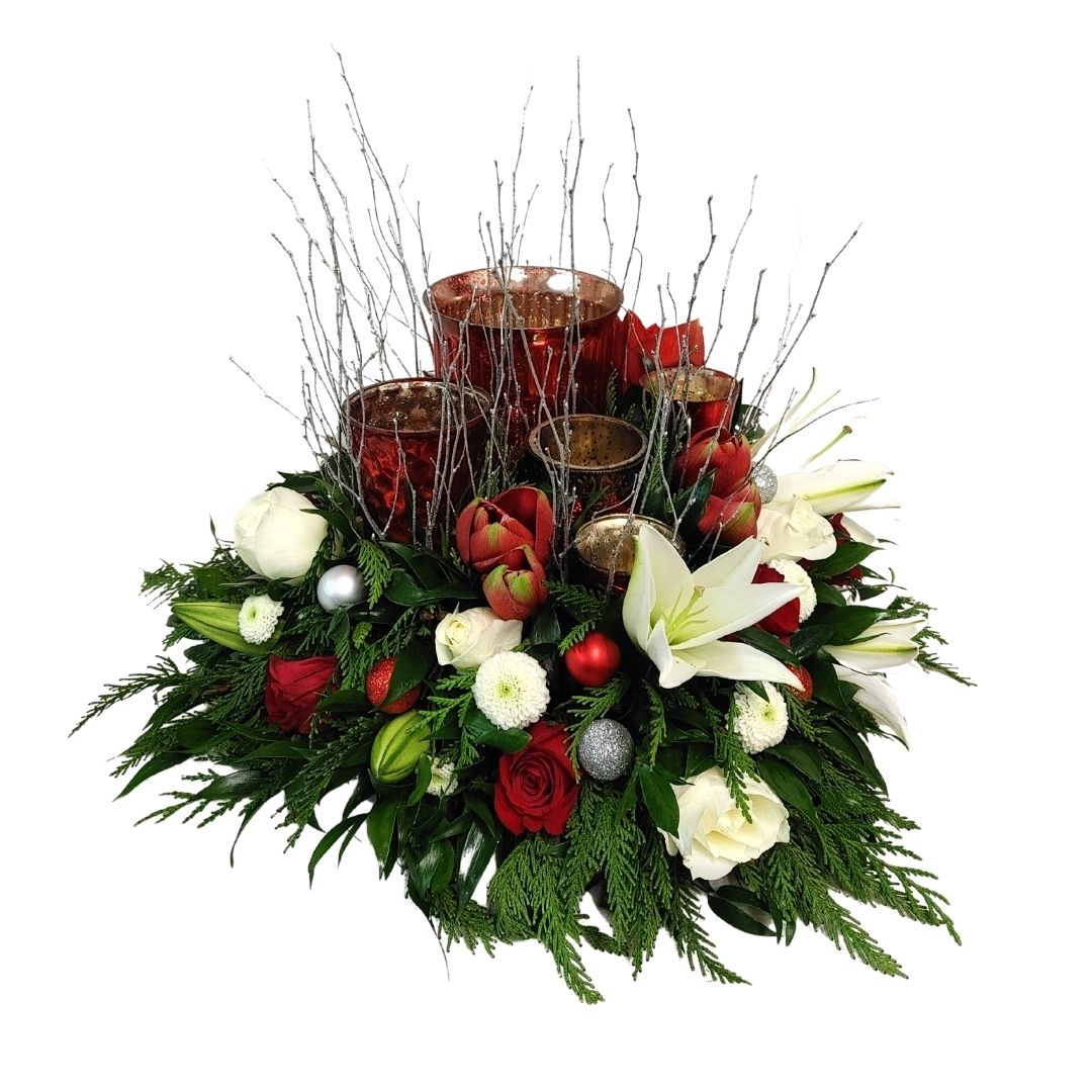 Holiday Floral Centerpiece with Candle Holders brampton