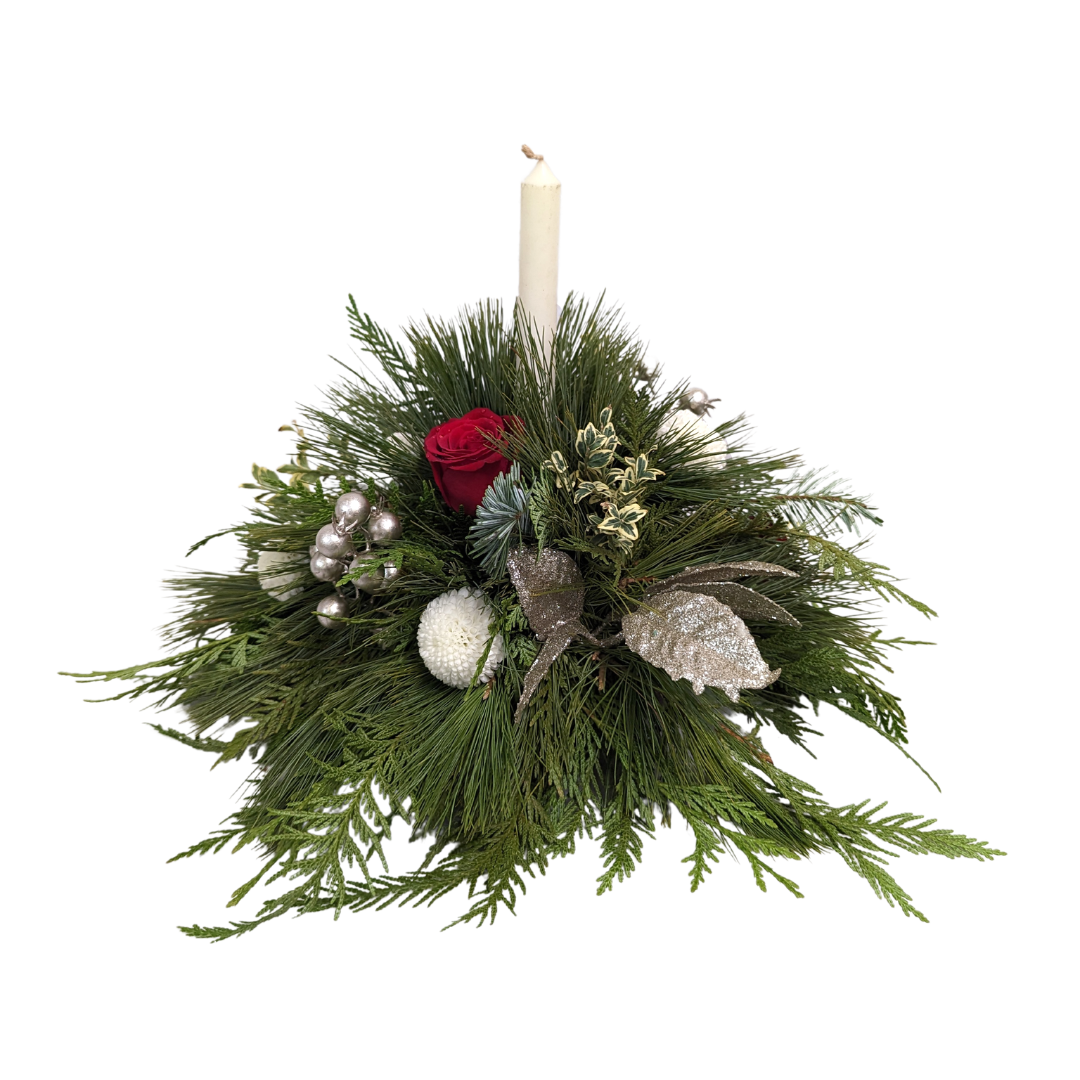 Holiday Table Arrangement with Single Candle christmas home decor gift brampton ontario