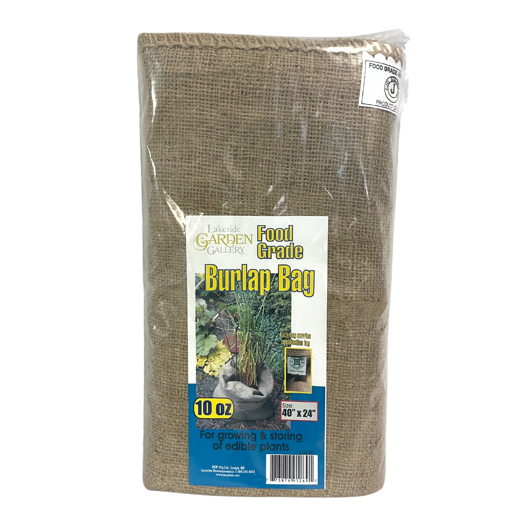 Burlap Bag storing and growing edible plants lakeside garden center ontario 