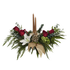 Holiday Table Arrangement with Two Candles christmas home decor brampton ontario